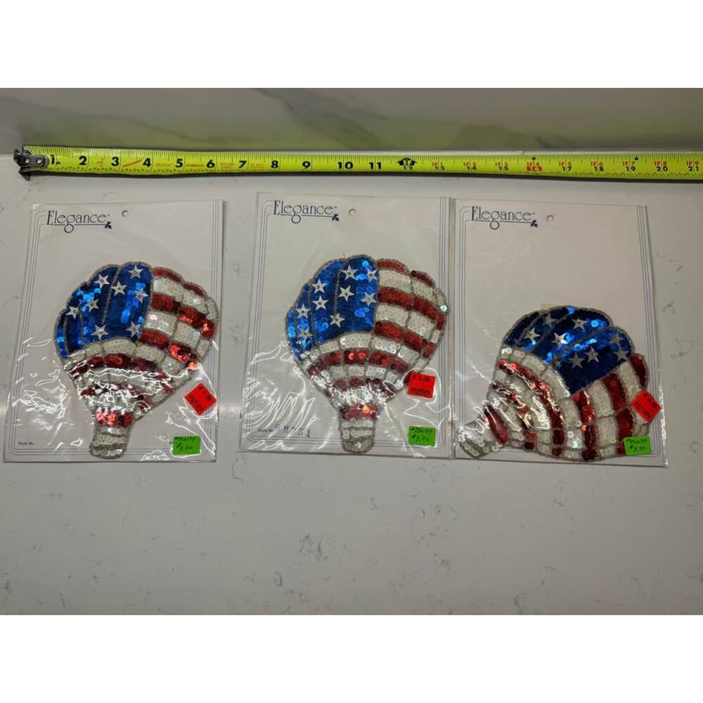 Elegance Vtg New Hot Air Balloon American Flag Sequin Appliqué patches  lot of 3